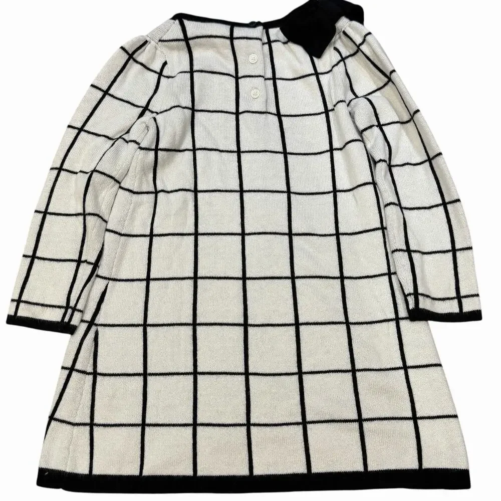 Janie and Jack Black White Windowpane Sweater Dress Shoulder Bow Toddler 2T NWT